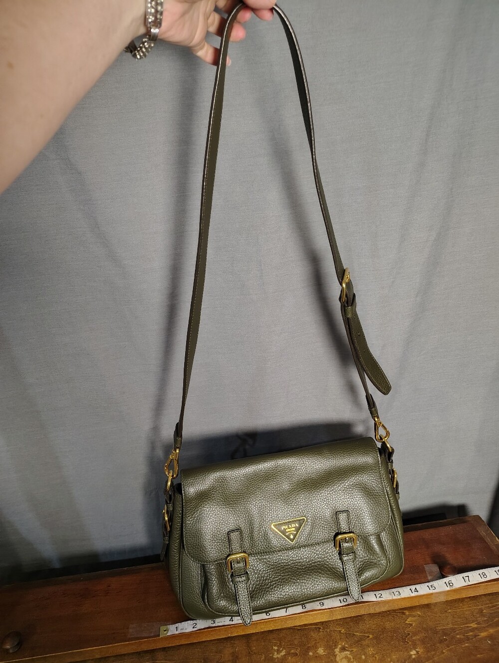 Prada Olive Green Leather Crossbody Bag - Picture 7 of 16